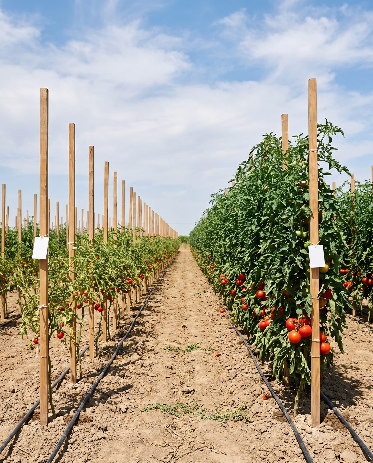 Outdoor trial: control and treated rows in a field