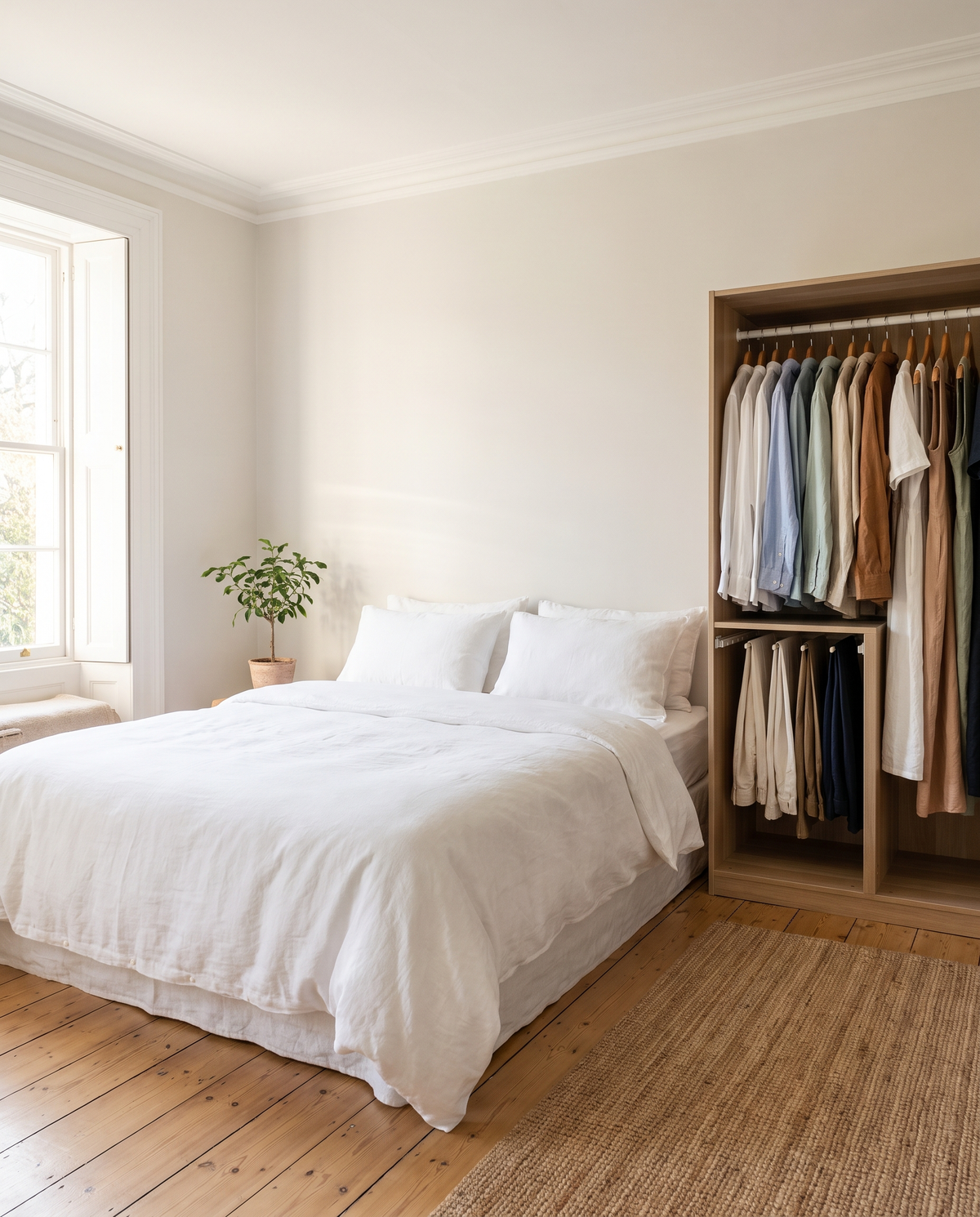 Tidy, fresh bedroom closet after using Nano Odor Max